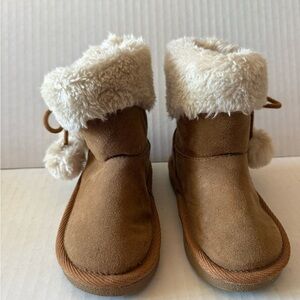 Toddler Faux-Suede Pom Pom Booties in Brown